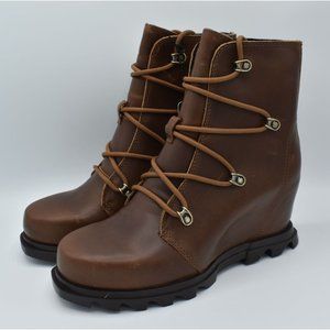 Sorel Womens Size 7 Joan of Arctic Wedge III Lace Waterproof Brown Leather Boots